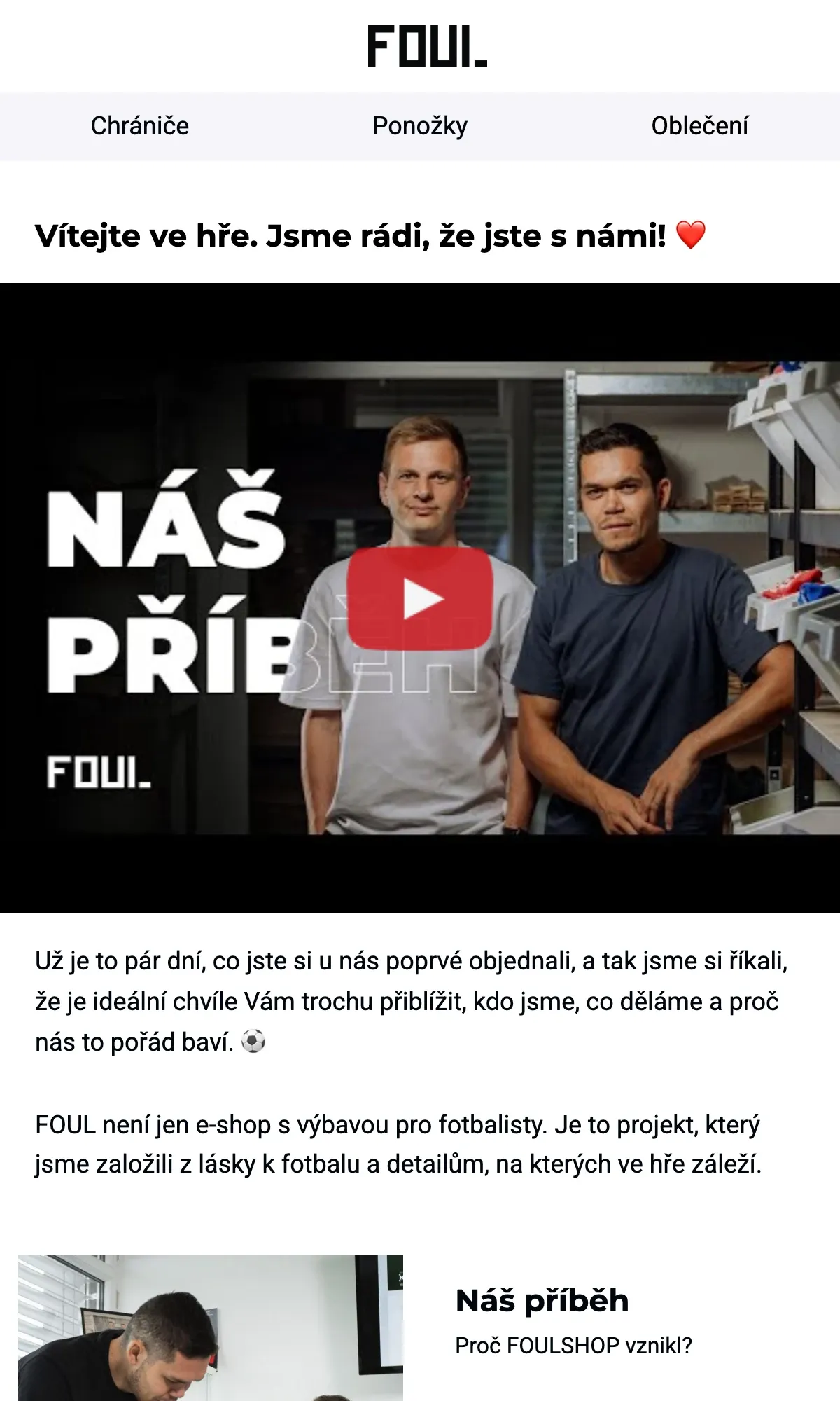 Uvítací e‑mail pro Foul: představení e‑shopu po první objednávce