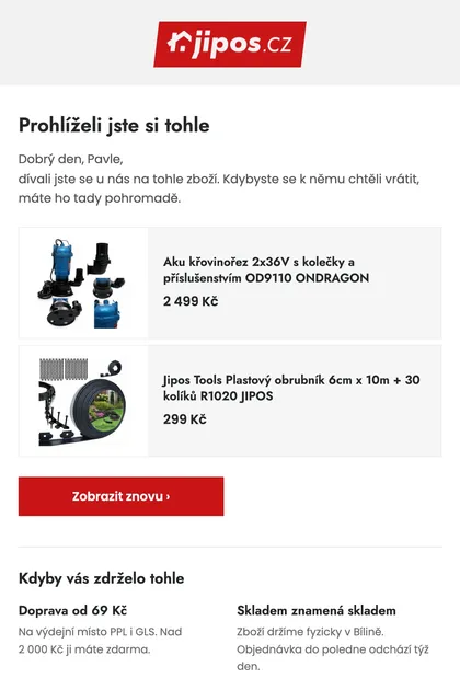 E‑mail po opuštěném prohlížení pro JIPOS