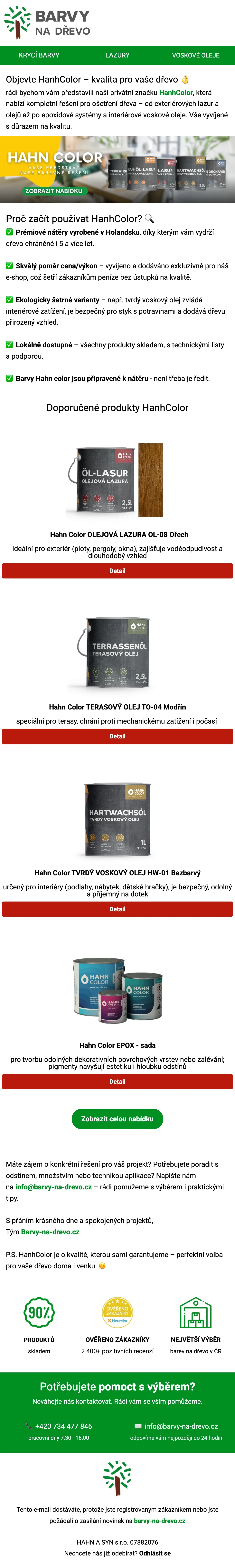 E-mailová šablona pro Barvy na dřevo – newsletter pro e-shop s nátěry a lazurami na dřevo