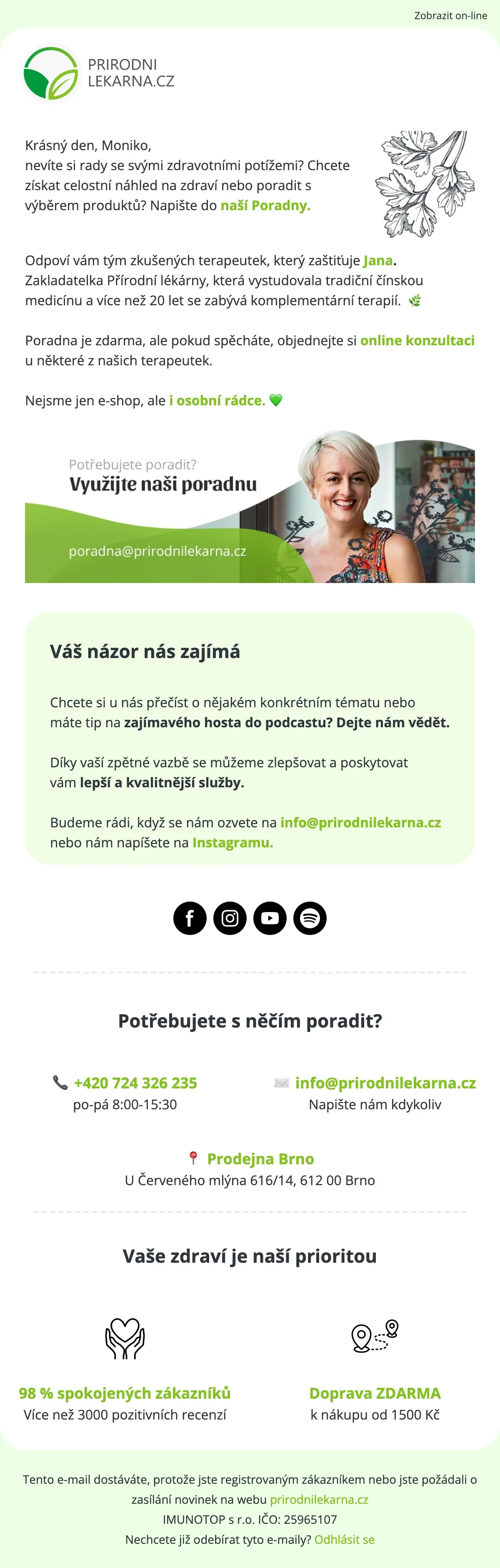 E-mailová šablona pro Přírodní lékárna – newsletter pro e-shop s přírodní kosmetikou a doplňky stravy