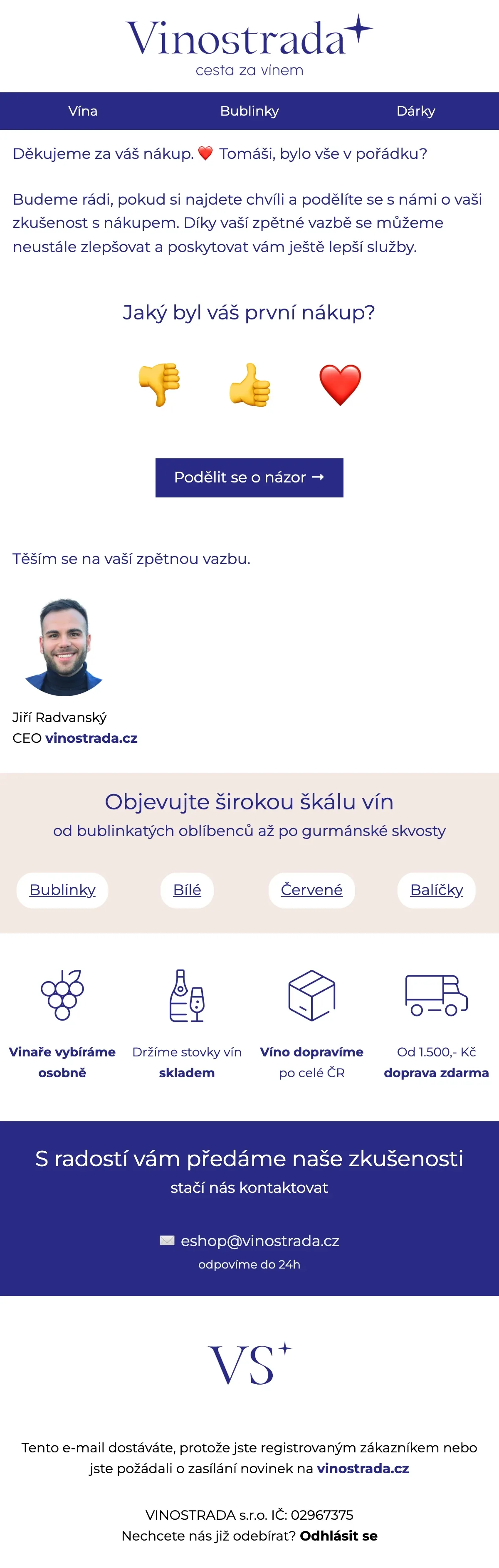 E-mailová šablona pro Vinostrada – newsletter pro vinotéku a doručení vína domů